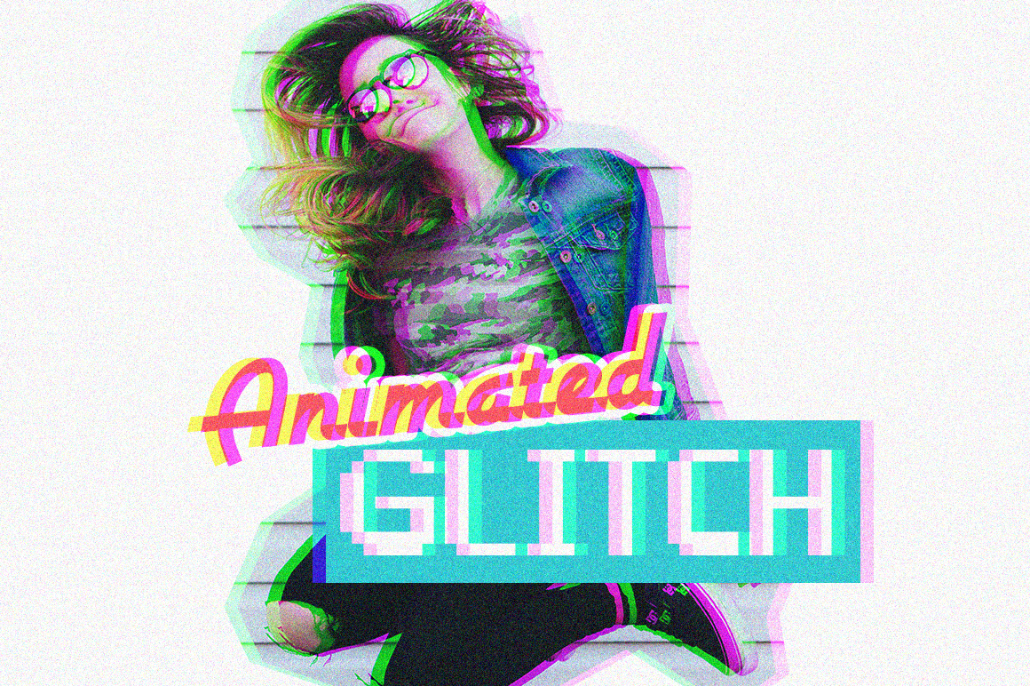 Animierter Glitch Effekt, kostenlose PSD Aktion